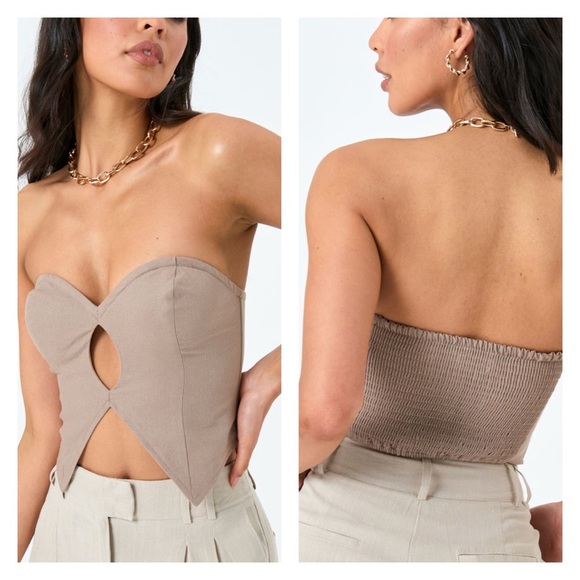 Glassons Tops - Glassons Linen Strapless Keyhole Top in Taupe